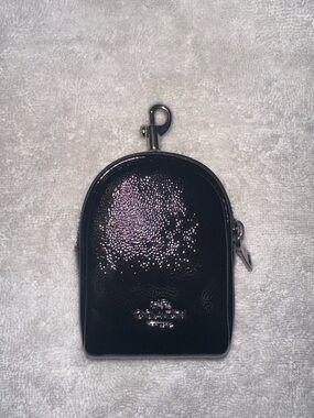 Coach Black Patent Leather Mini Zip Pouch with Silver Hardware